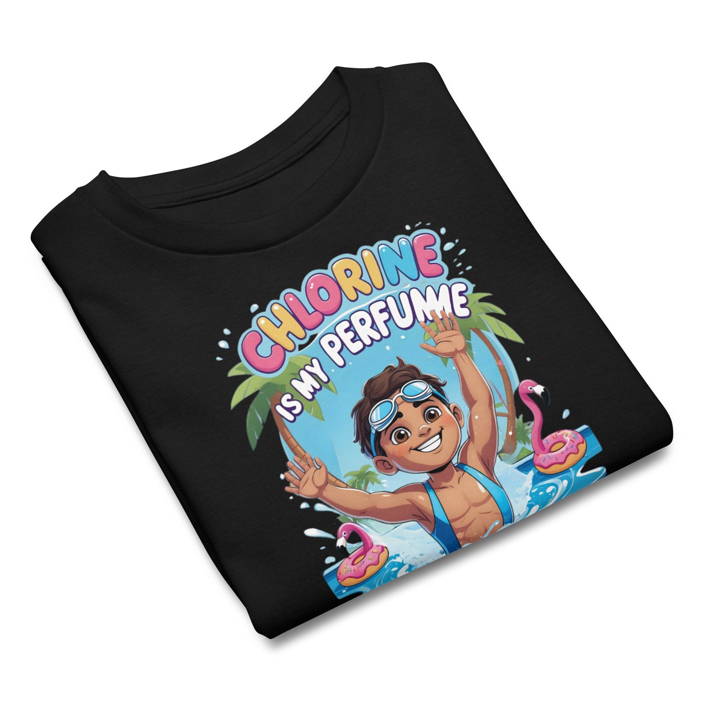 Funny Summer Graphic Swim T-Shirt – “Chlorine Is My Perfume” Shirt for Kids