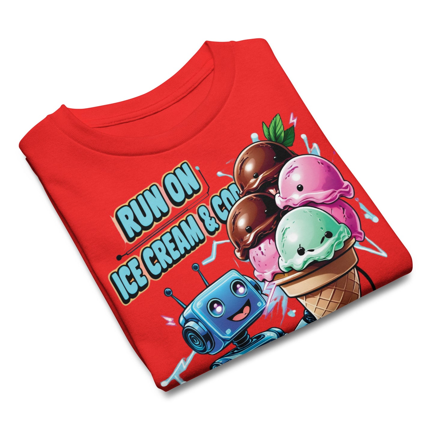 Kawaii Robot Graphic Summer T-Shirt Kids - Ice Cream and Code
