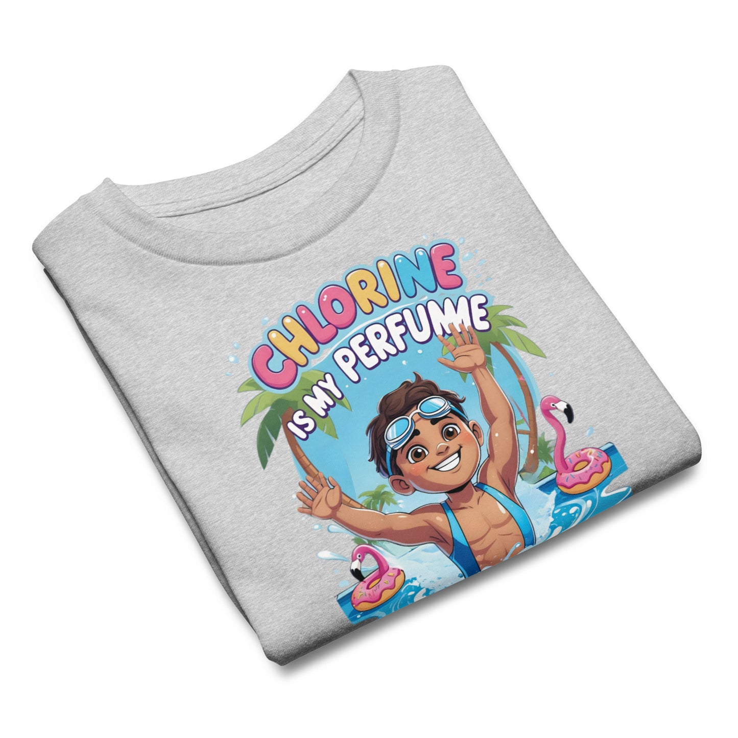 Funny Summer Graphic Swim T-Shirt – “Chlorine Is My Perfume” Shirt for Kids