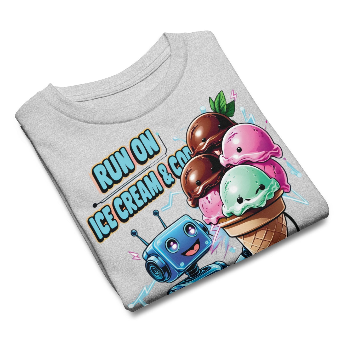 Kawaii Robot Graphic Summer T-Shirt Kids - Ice Cream and Code