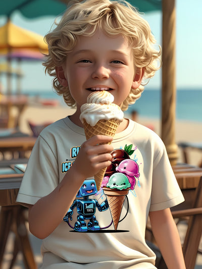 Kawaii Robot Graphic Summer T-Shirt Kids - Ice Cream and Code
