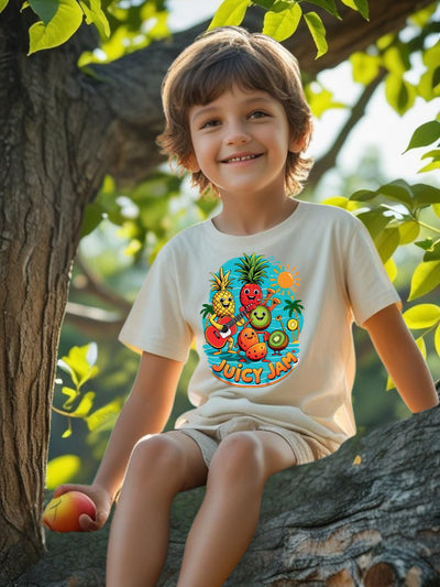 Musical Fruit Graphic Summer T-Shirt for Kids | Fun Fruit Band - Juicy Jam