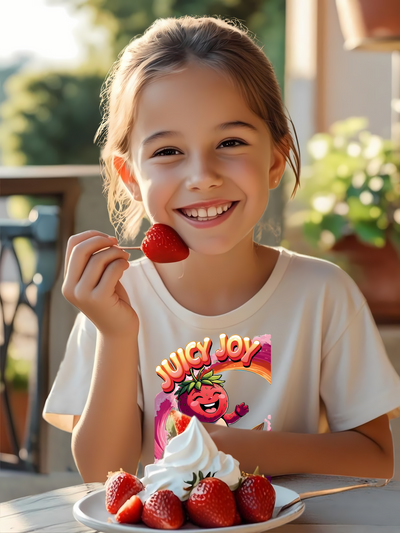 Fun Fruit Graphic Summer T Shirt Kids - Juicy Joy Strawberry Splash