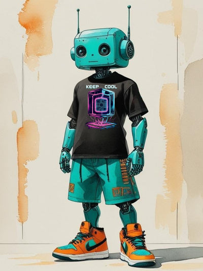Cool Futuristic Tech Vibes Graphic Summer TShirt Kids | Cyber Ice Cube