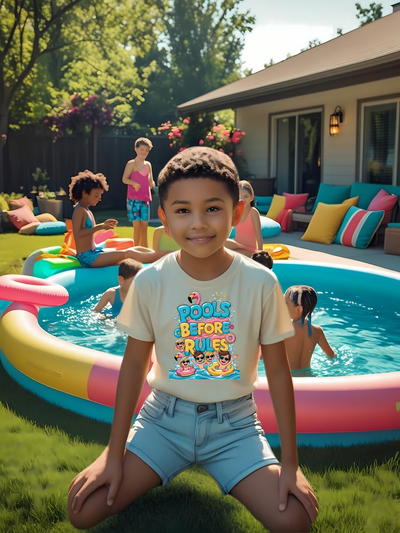 Funny Cheeky Graphic Summer T Shirt Kids | Pools Before Rules