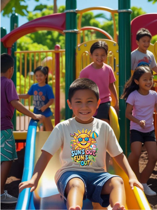 Colorful Summer Graphic T-Shirt Kids - Sun’s Out – Fun’s Out  | Outdoor