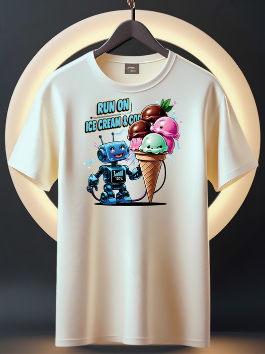 Kawaii Robot Tech Summer T-Shirt for Kids & Youth  – Run on Ice Cream and Code
